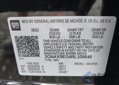 2024 Chevrolet Equinox Ls из США, поврежденный, VIN 3GNAXSEG4RL109649